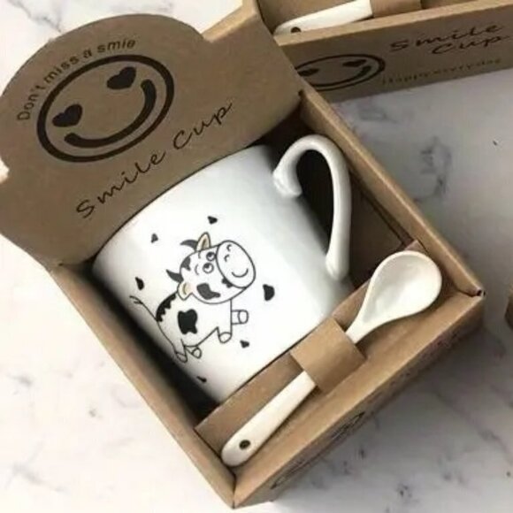 Cartoon Ceramic Cup Mug Creative Cow + Spoon - Picture 1 of 5